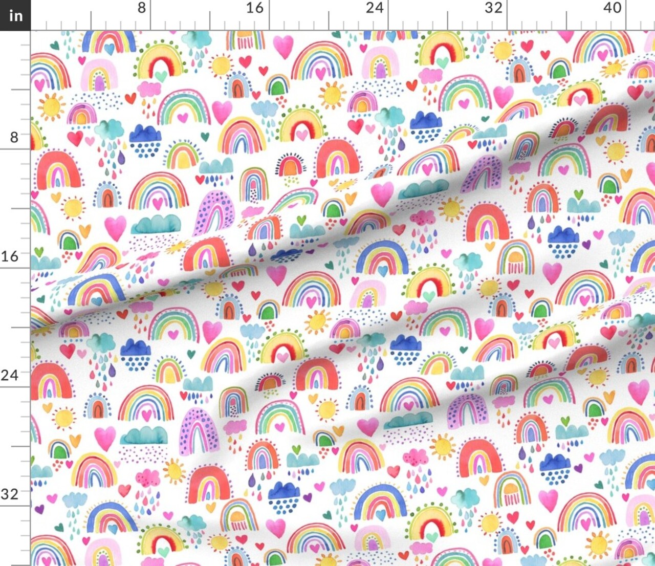 Rainbows Sky Multicolored Happy Kids Custom Printed Fabric by Spoonflower Various Fabrics by the Yard or Fat Quarter